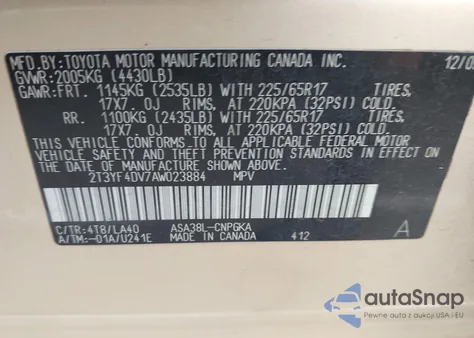 2010 Toyota Rav4 Limited из США, поврежденный, VIN 2T3YF4DV7AW023884